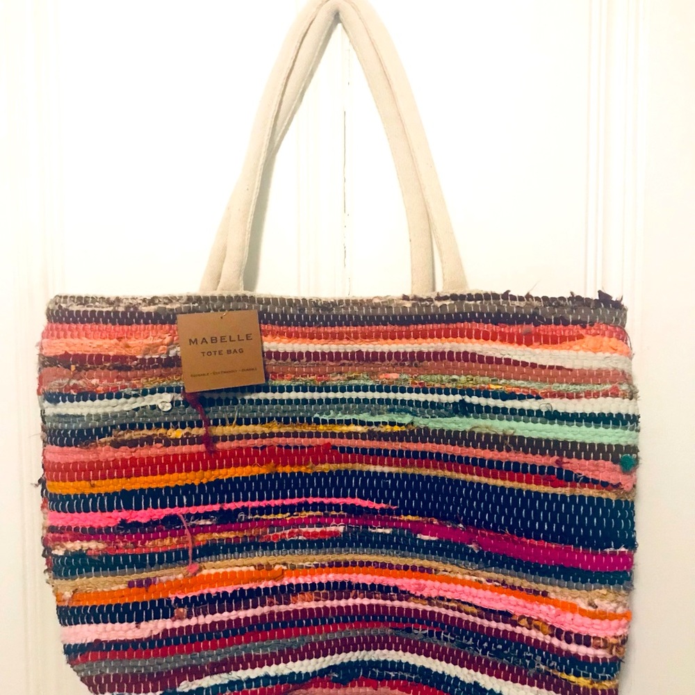 Large Boho Handwoven Multicolor Rag Rug Tote/Handbag  * NEW with tag
